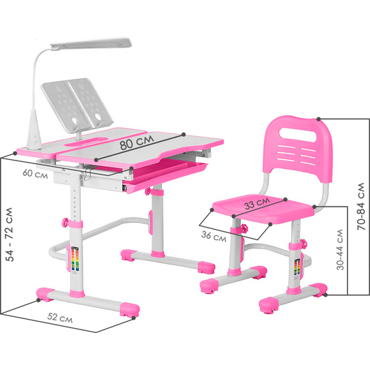 Комплект QP-PARTU 158927 Anatomica Amata парта + стул + выдвижной ящик + подставка + светильник белый/розовый, изображение 10