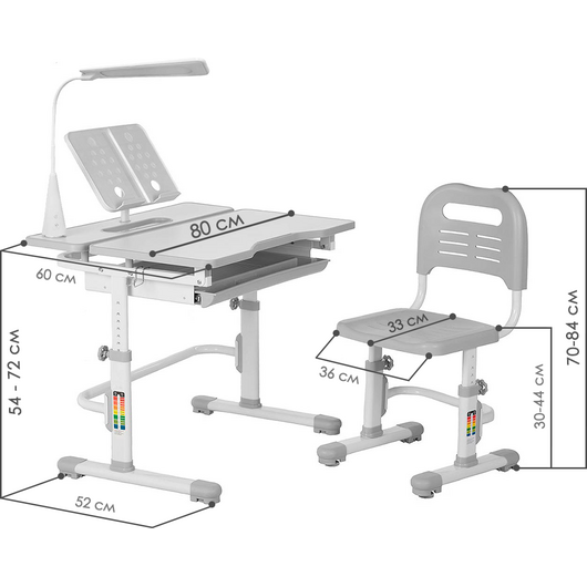 Комплект QP-PARTU 158928 Anatomica Amata парта + стул + выдвижной ящик + подставка + светильник белый/серый, изображение 2