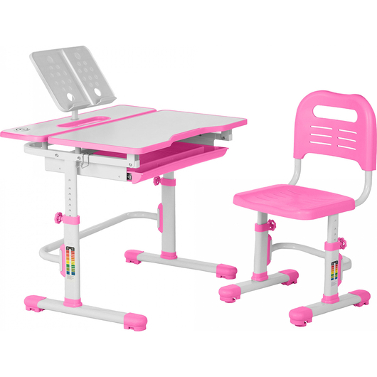 Комплект QP-PARTU 159273 Anatomica Amata парта + стул + выдвижной ящик + подставка белый/розовый