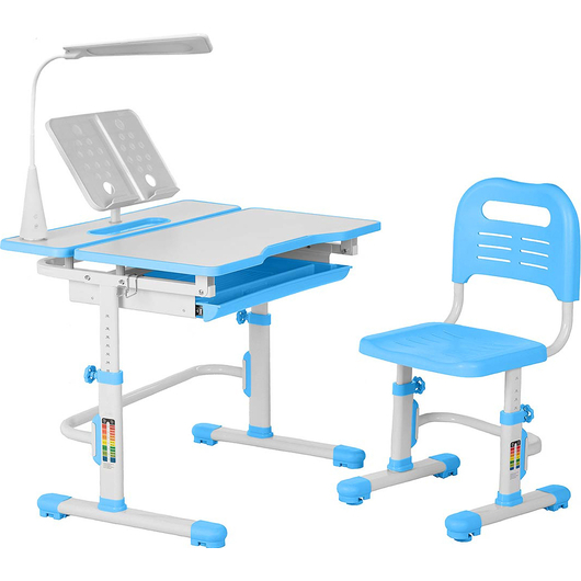 Комплект QP-PARTU 159272 Anatomica Amata парта + стул + выдвижной ящик + подставка белый/голубой, изображение 4