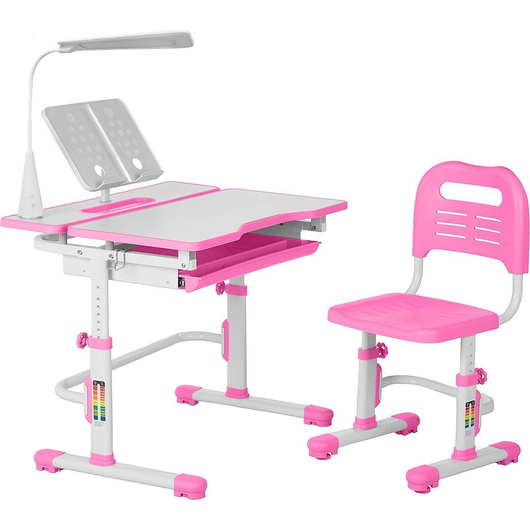Комплект QP-PARTU 158927 Anatomica Amata парта + стул + выдвижной ящик + подставка + светильник белый/розовый