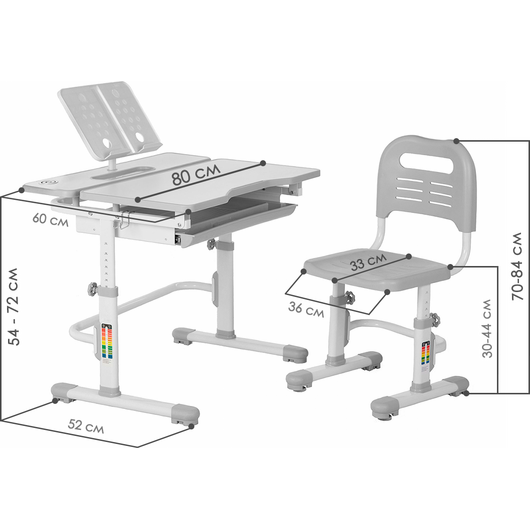 Комплект QP-PARTU 159271 Anatomica Amata парта + стул + выдвижной ящик + подставка белый/серый, изображение 4