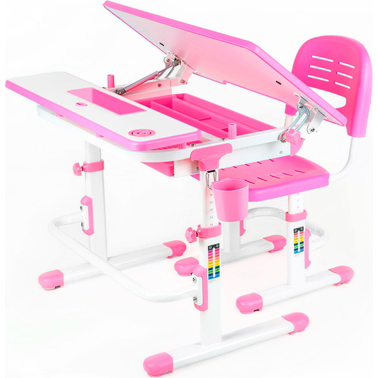 Комплект QP-PARTU 159273 Anatomica Amata парта + стул + выдвижной ящик + подставка белый/розовый, изображение 2