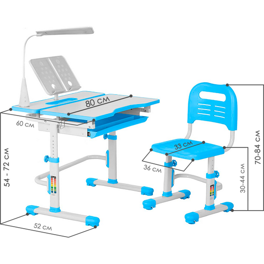 Комплект QP-PARTU 158926 Anatomica Amata парта + стул + выдвижной ящик + подставка + светильник белый/голубой, изображение 3