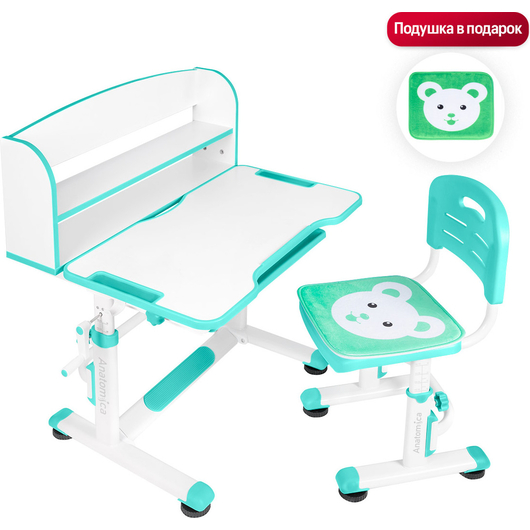 Комплект QP-PARTU 210471 Anatomica Legare парта + стул + надстройка + выдвижной ящик белый/зеленый