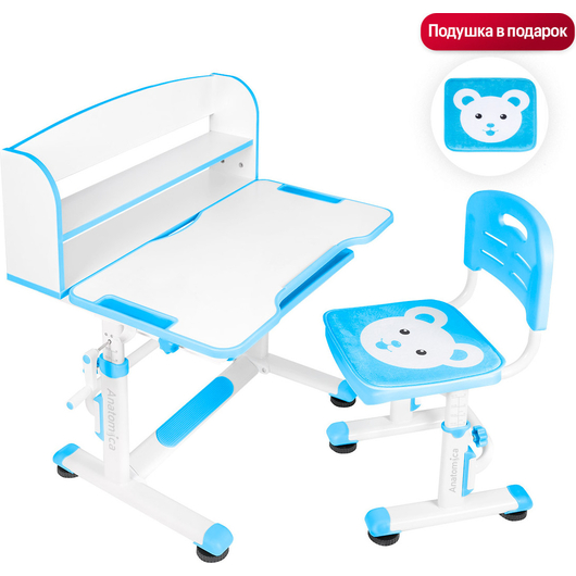 Комплект QP-PARTU 210469 Anatomica Legare парта + стул + надстройка + выдвижной ящик белый/голубой
