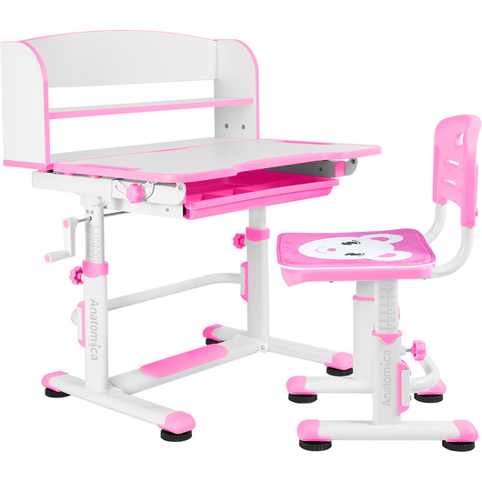Комплект QP-PARTU 210470 Anatomica Legare парта + стул + надстройка + выдвижной ящик белый/розовый, изображение 2