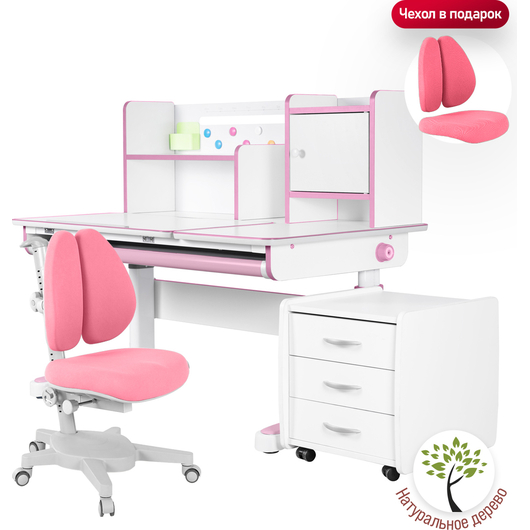 Комплект QP-PARTU 214542 Anatomica Premium Granda Plus парта + кресло + тумба + надстройка + органайзер белый/розовый с розовым Armata Duos