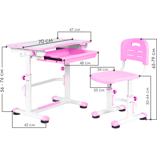 Комплект QP-PARTU 210661 Anatomica Punto парта + стул + выдвижной ящик белый/розовый, изображение 3