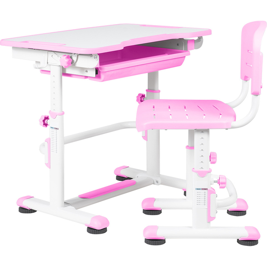 Комплект QP-PARTU 210661 Anatomica Punto парта + стул + выдвижной ящик белый/розовый, изображение 4