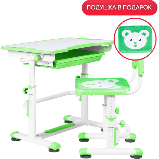 Комплект QP-PARTU 210660 Anatomica Punto парта + стул + выдвижной ящик белый/зеленый