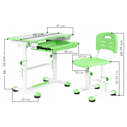 Комплект QP-PARTU 210660 Anatomica Punto парта + стул + выдвижной ящик белый/зеленый, изображение 4