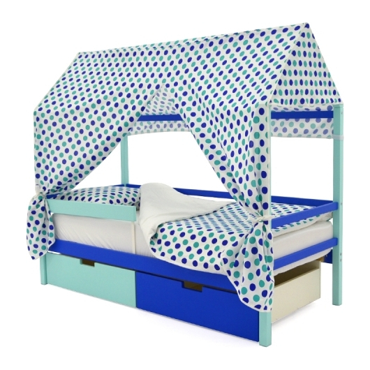 Крыша текстильная БЕЛЬМАРКО для кровати-домика SVOGEN круги, мятный синий