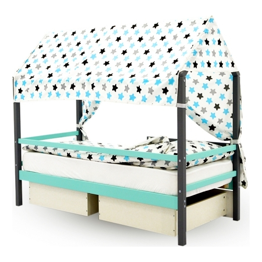 Крыша текстильная БЕЛЬМАРКО для кровати-домика SVOGEN звезды, графит, бирюза, серый, изображение 9