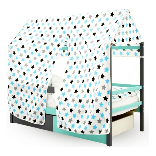 Крыша текстильная БЕЛЬМАРКО для кровати-домика SVOGEN звезды, графит, бирюза, серый, изображение 10