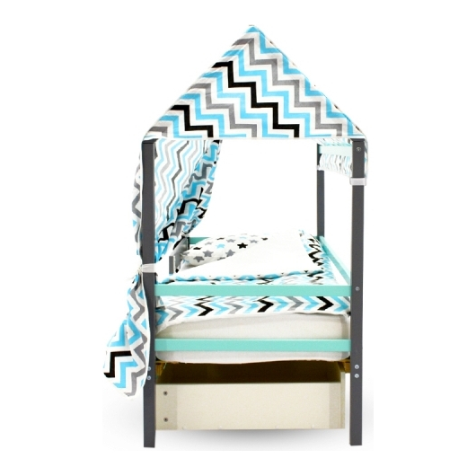 Крыша текстильная БЕЛЬМАРКО для кровати-домика SVOGEN зигзаги,графит, бирюза, серый, изображение 3