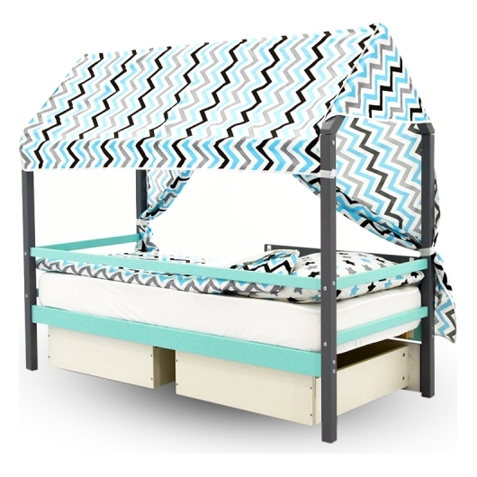 Крыша текстильная БЕЛЬМАРКО для кровати-домика SVOGEN зигзаги,графит, бирюза, серый, изображение 4