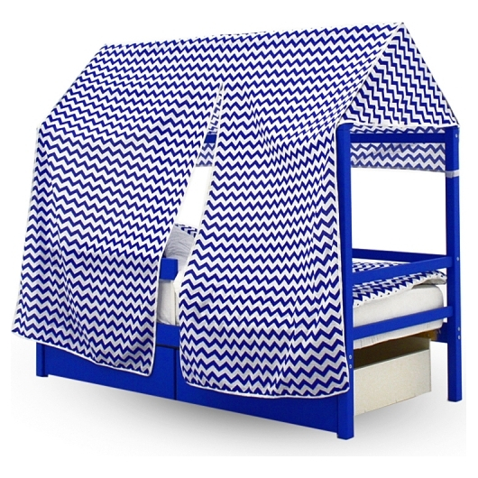 Крыша текстильная БЕЛЬМАРКО для кровати-домика SVOGEN зигзаги синие, изображение 2
