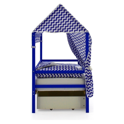Крыша текстильная БЕЛЬМАРКО для кровати-домика SVOGEN зигзаги синие, изображение 5