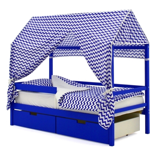 Крыша текстильная БЕЛЬМАРКО для кровати-домика SVOGEN зигзаги синие, изображение 6
