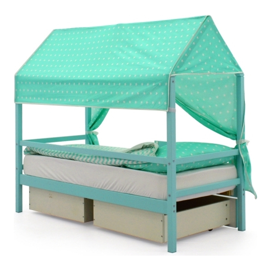 Крыша текстильная БЕЛЬМАРКО для кровати-домика SVOGEN звезды, фон мятный, изображение 4
