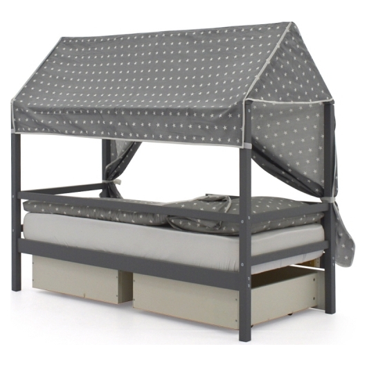 Крыша текстильная БЕЛЬМАРКО для кровати-домика SVOGEN звезды, фон графит, изображение 4