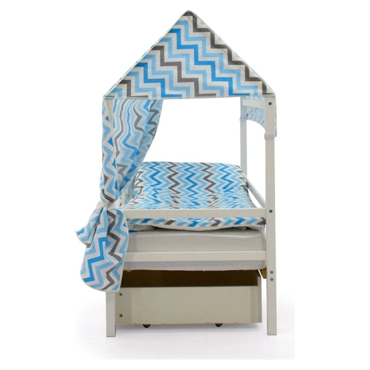 Крыша текстильная БЕЛЬМАРКО для кровати-домика SVOGEN зигзаги синий, голубой, графит, фон белый, изображение 3