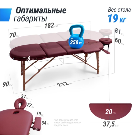 Массажный стол unix med comfort 3 section burgundy %Future_395 (фото 2)
