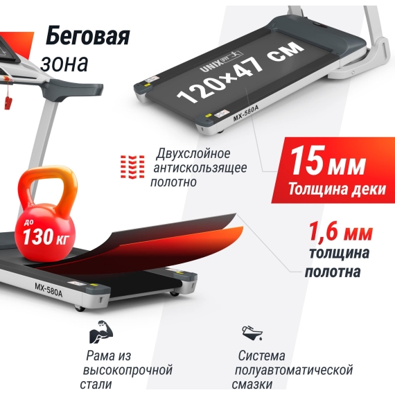 Беговая дорожка unix fit mx-580a white %Future_395 (фото 6)
